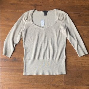 Tan with gold accents, sweetheart blouse